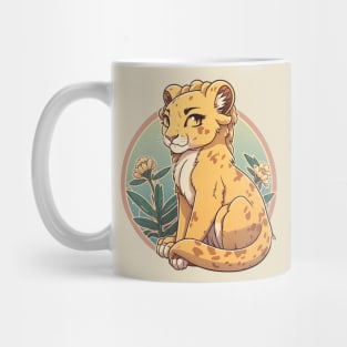 Beautiful lioness in a circle with flowers Mug